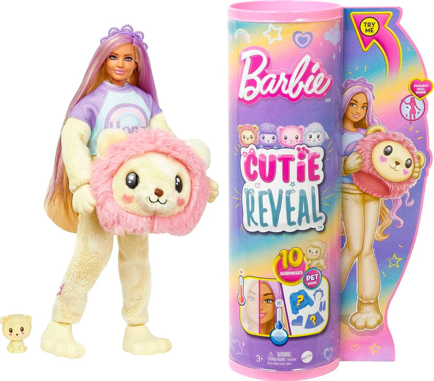 Barbie Muñeca Cutie Reveal disfraz de león de felpa