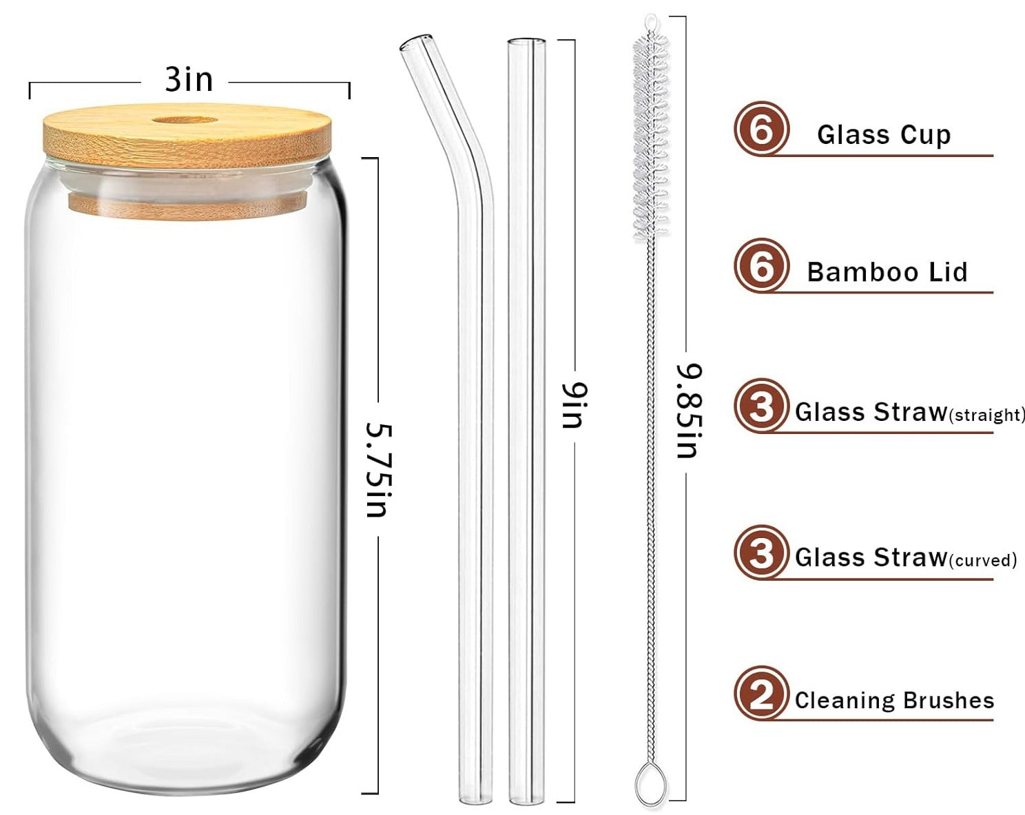 vasos con tapas de bambú y popote de vidrio