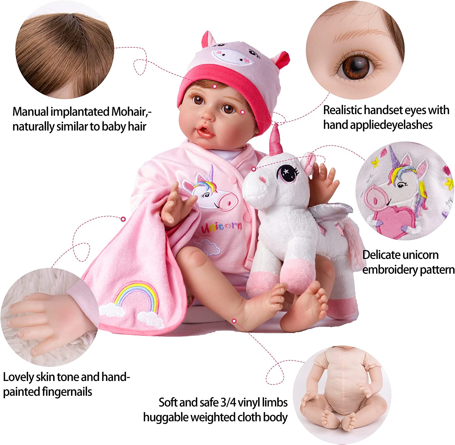 Bebé realistas con peluche de Unicornio