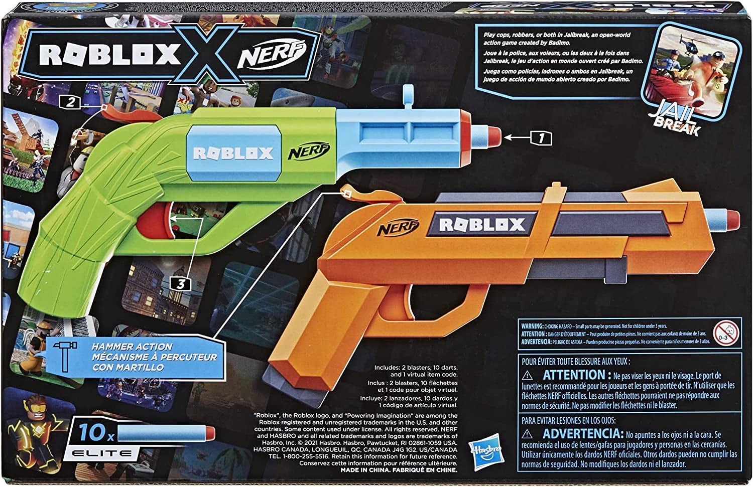NERF Roblox Jailbreak: Armory, incluye 2 lanzadores de acción de martillo