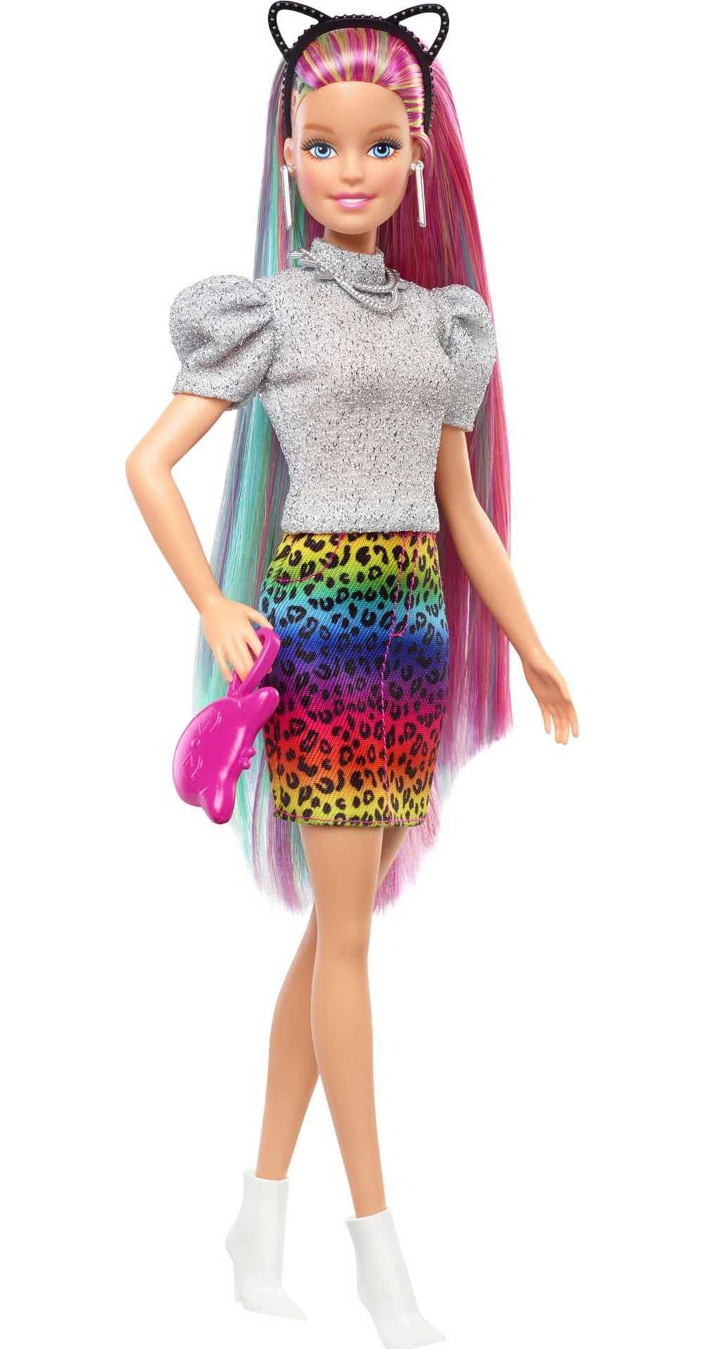 Barbie pelo de arcoíris de leopardo