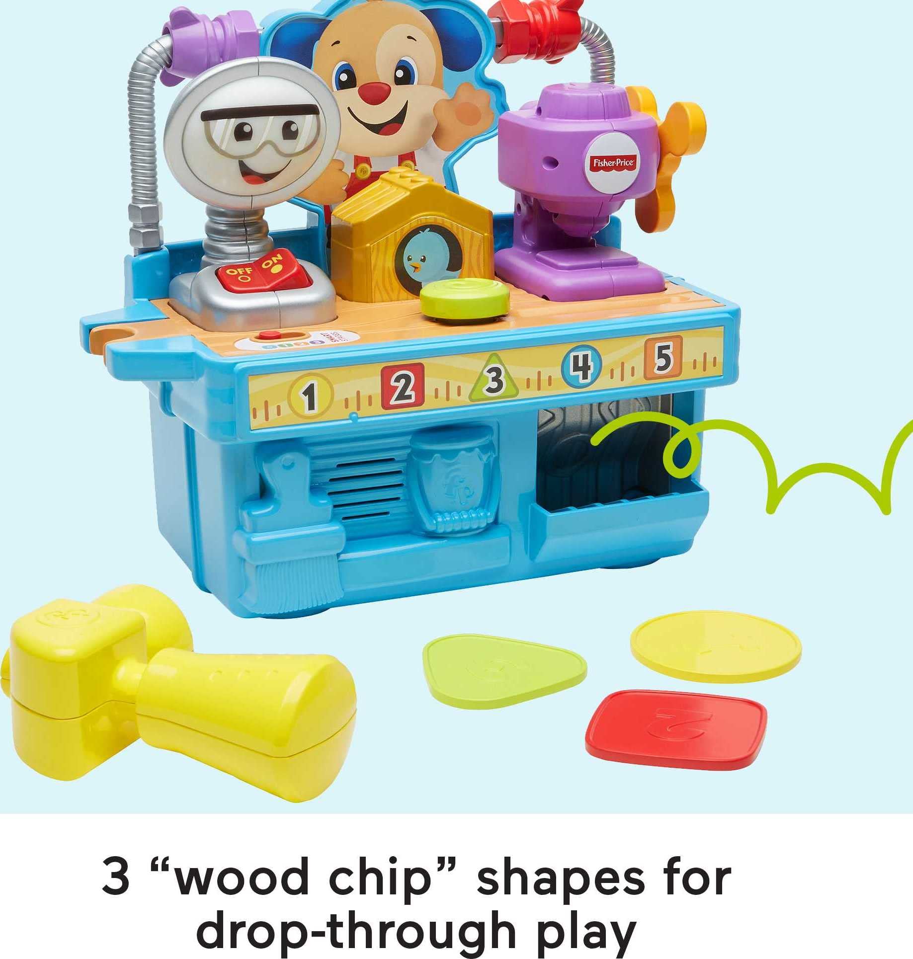 Fisher-Price Banco de herramientas de aprendizaje para risas y aprendas, juguete de banco de trabajo de construcción con contenido de etapas inteligentes para bebés y niños pequeños de 6 meses en adelante