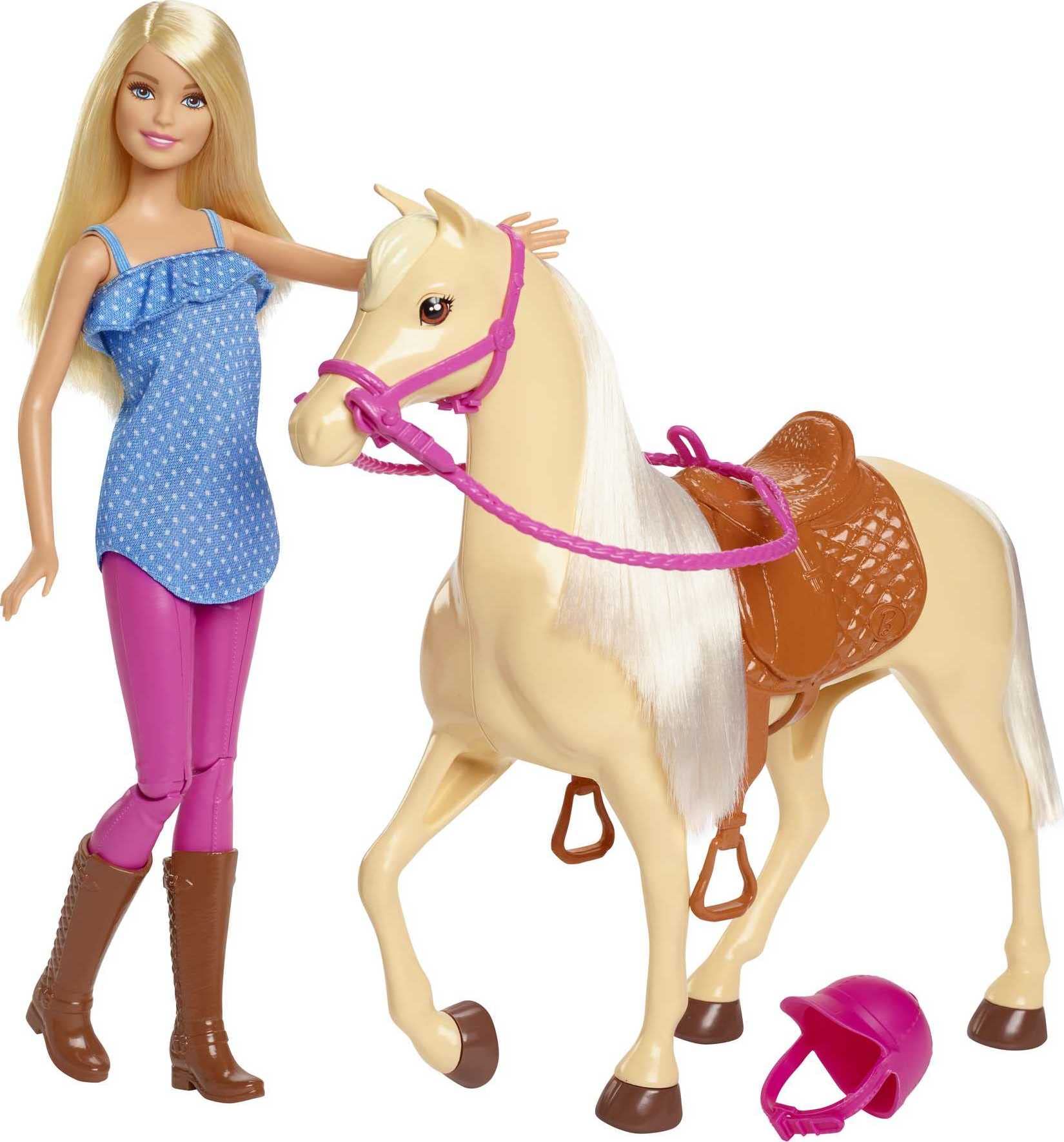 Barbie Muñeca, rubia, con casco y caballo