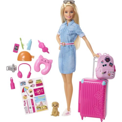 Barbie Juego de muñeca y viaje con cachorro, equipaje y más de 10 accesorios