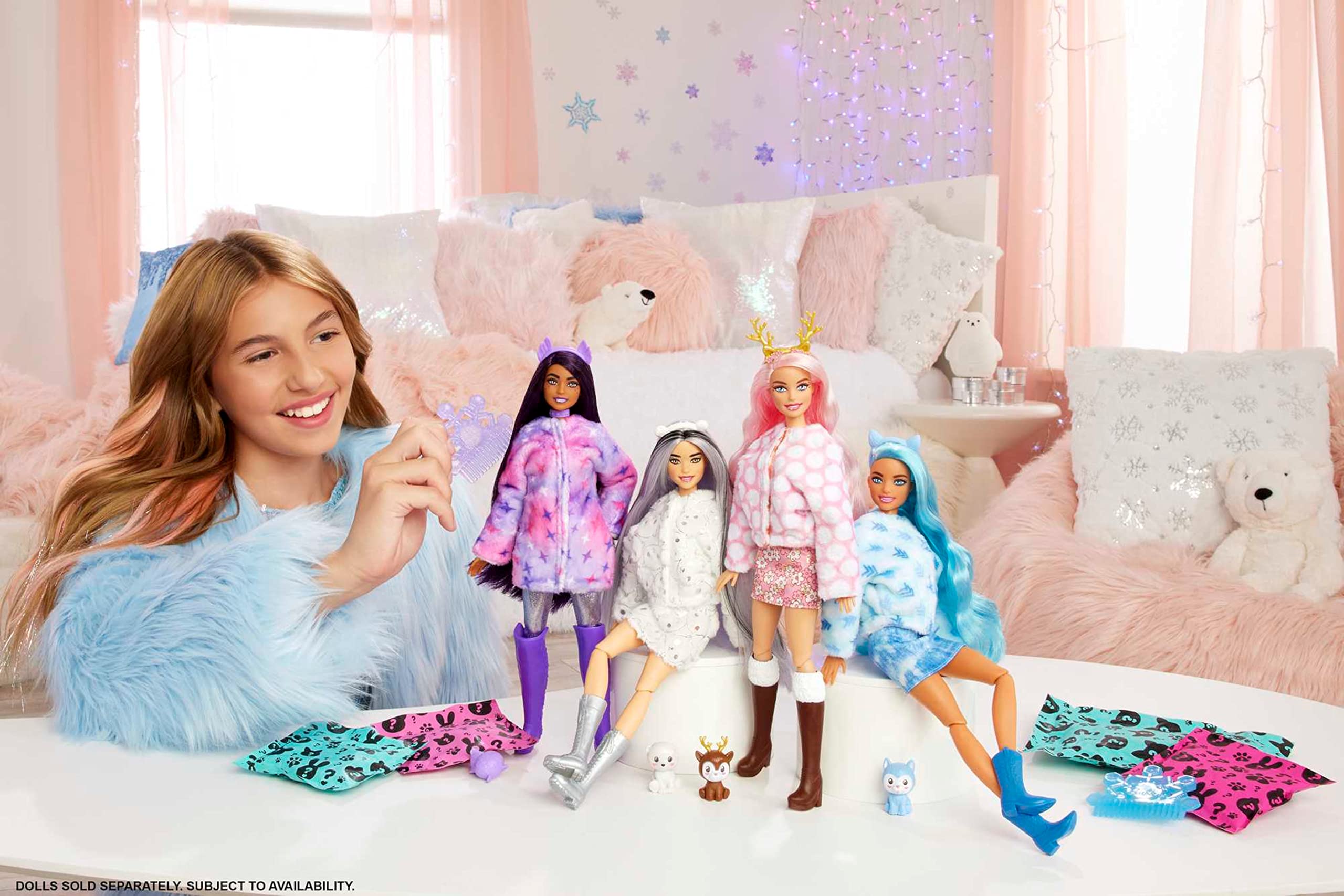 Barbie Muñeca, Cutie Reveal - Muñeca de peluche Husky con 10 sorpresas