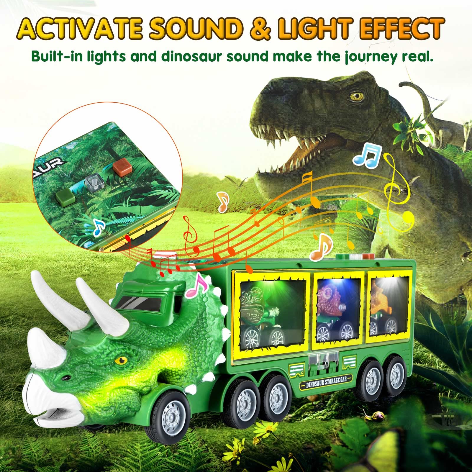 Camión de dinosaurio con música y luz