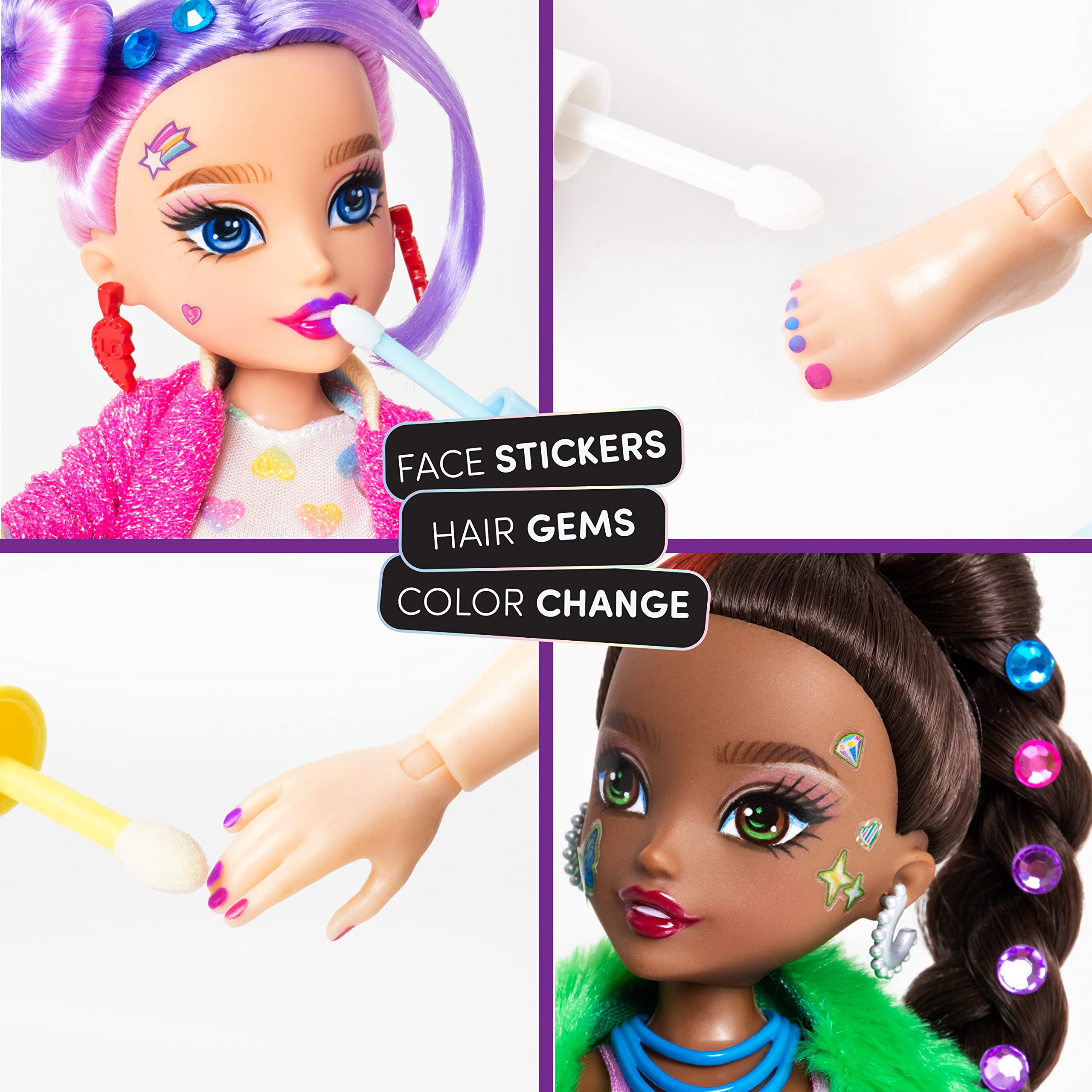 GLO-UP - Muñeca de moda con diseño de pelirroja rosa para niñas, joyas deslumbrantes, gemas para el cabello, accesorios, moda, calcomanías faciales, maquillaje, uñas