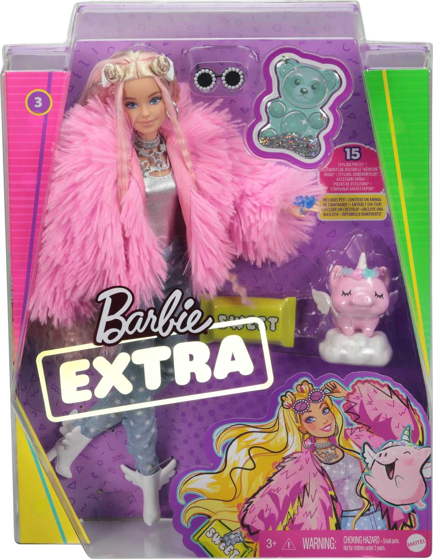 Barbie Muñeca extra color rosa con cerdo de unicornio