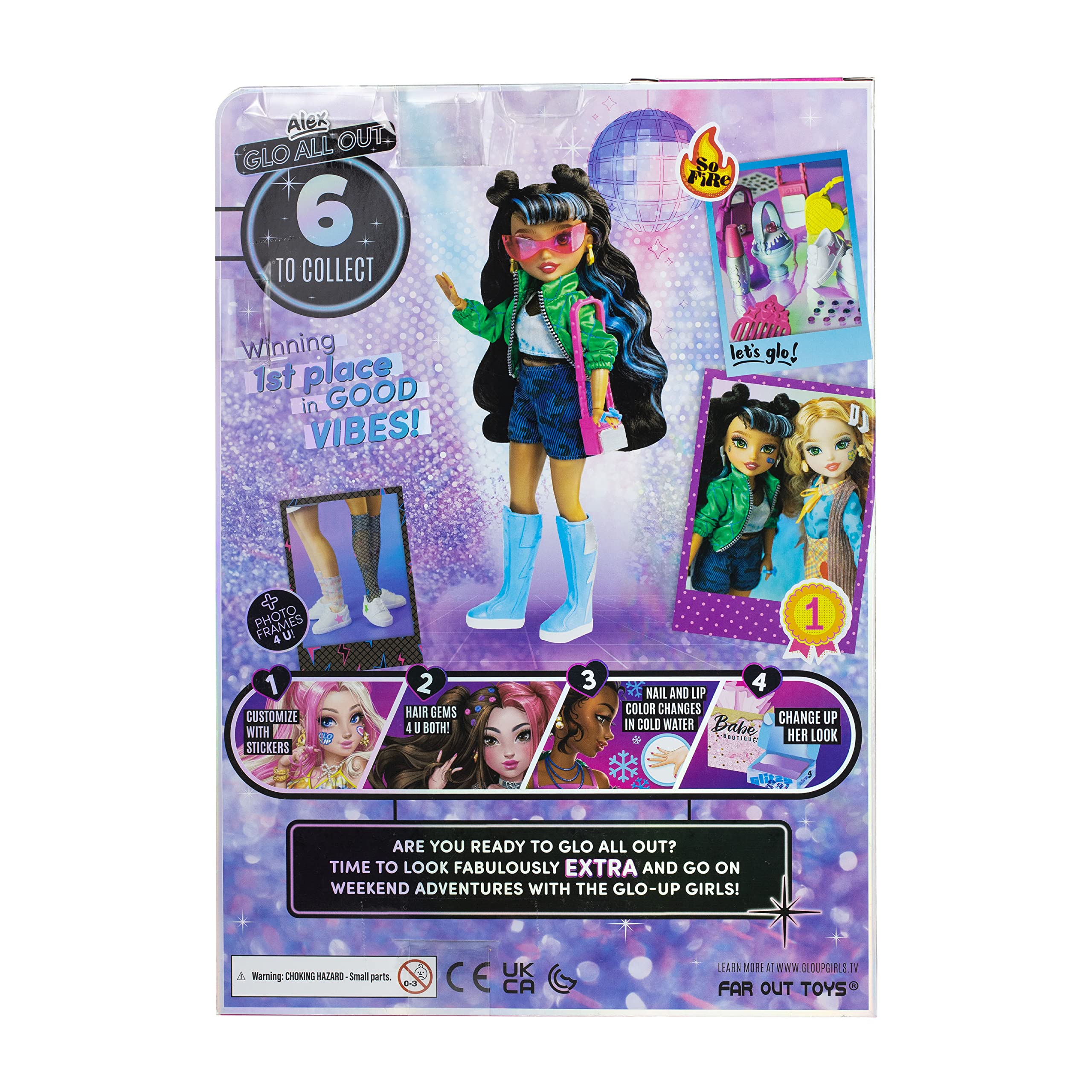 GLO-UP Girls Season 2 - Muñeca de moda Alex Latina Hispanic Girls, joyas deslumbrantes, gemas para el cabello, accesorios, moda, calcomanías faciales, maquillaje, uñas
