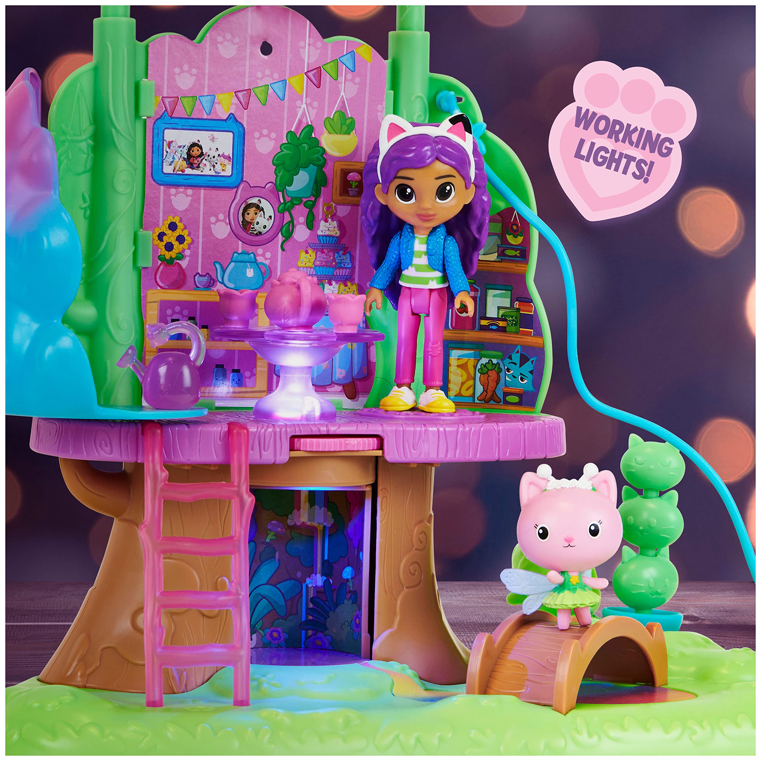 Gabby's Dollhouse Juego transformador de casa del árbol de jardín con luces