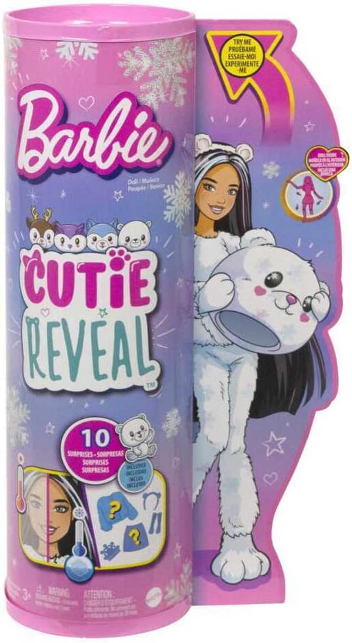 Barbie Muñeca, Cutie Reveal - Muñeca de peluche de oso polar con 10 sorpresas